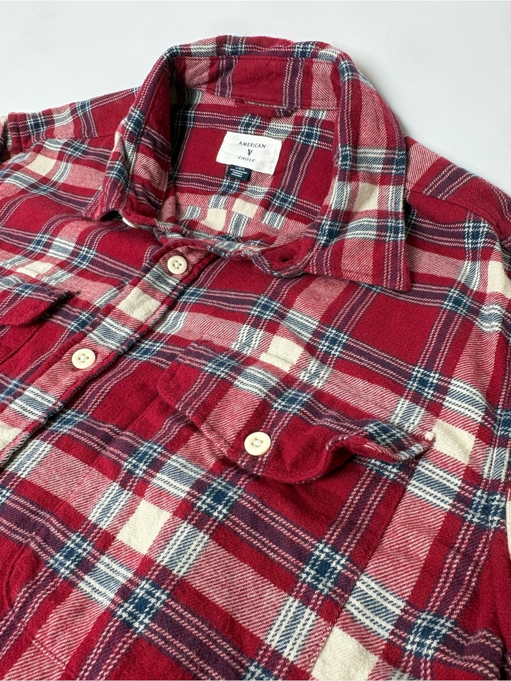 American Eagle Outfitters Red Plaid Button-Down Shirt